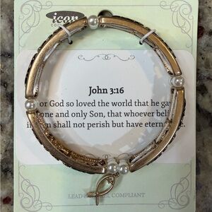 ICON Elegant Gold Tone Bracelet with Pearl Accents